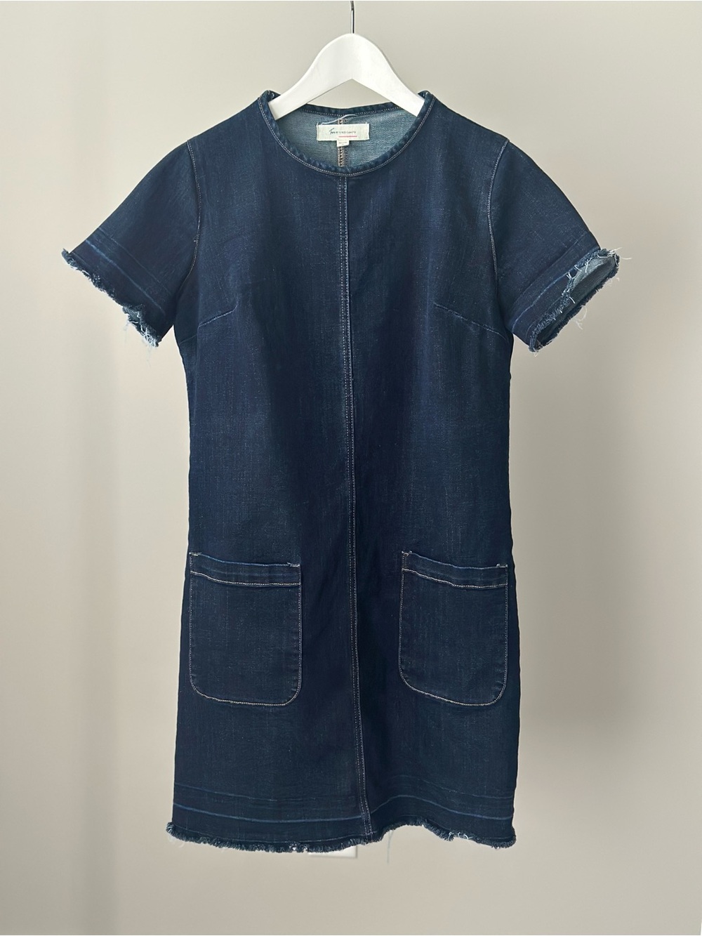 Dark Denim Shift Dress with Patch Pockets